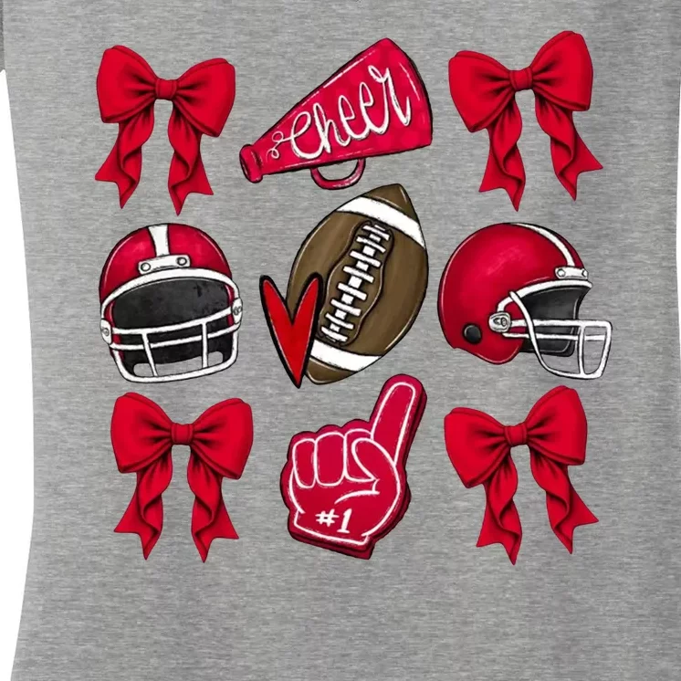 Football Coquette Bow Football Cheer Lover Women's V-Neck T-Shirt