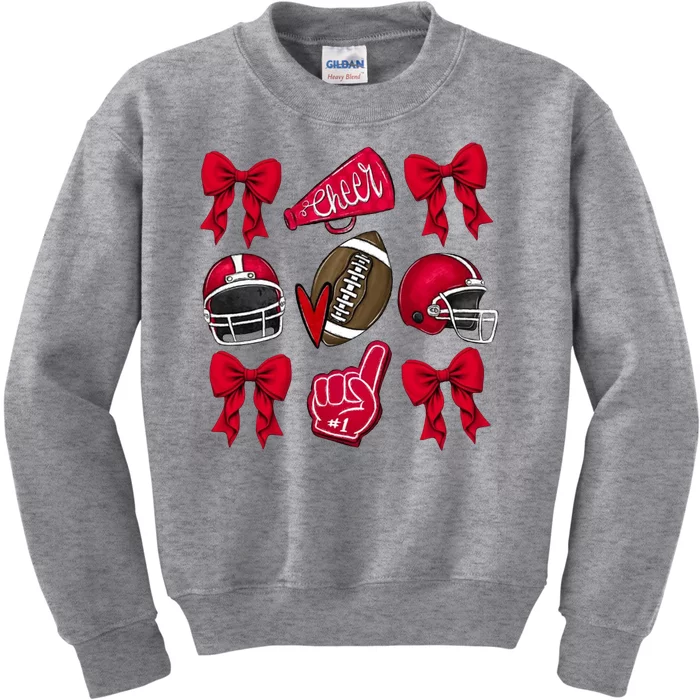 Football Coquette Bow Football Cheer Lover Kids Sweatshirt