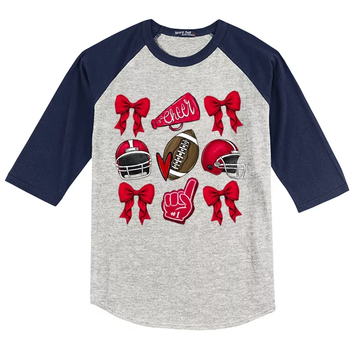 Football Coquette Bow Football Cheer Lover Kids Colorblock Raglan Jersey