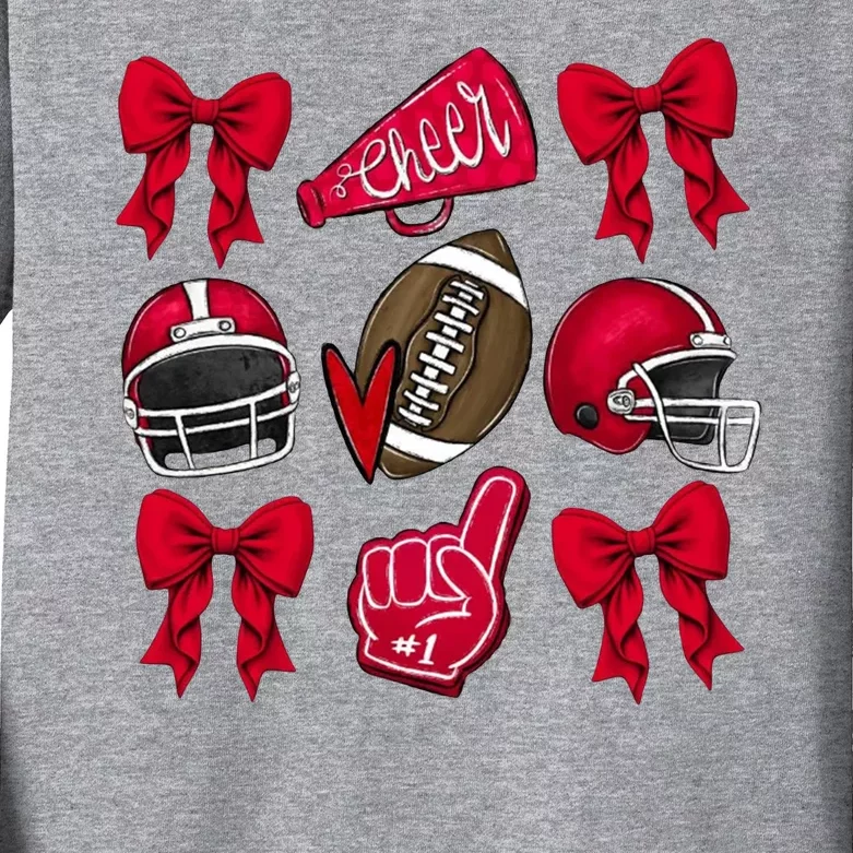 Football Coquette Bow Football Cheer Lover Kids Long Sleeve Shirt