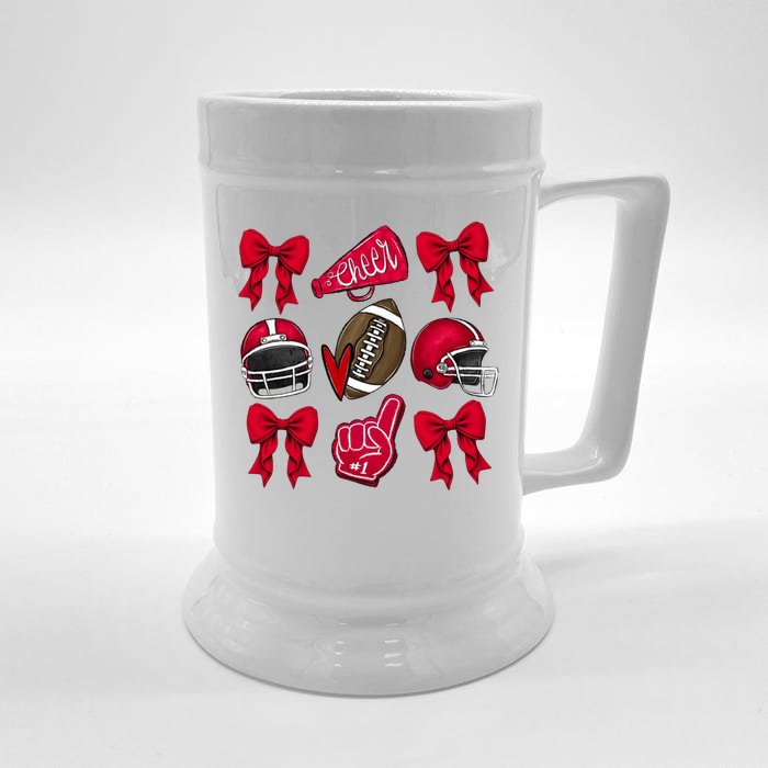 Football Coquette Bow Football Cheer Lover Front & Back Beer Stein