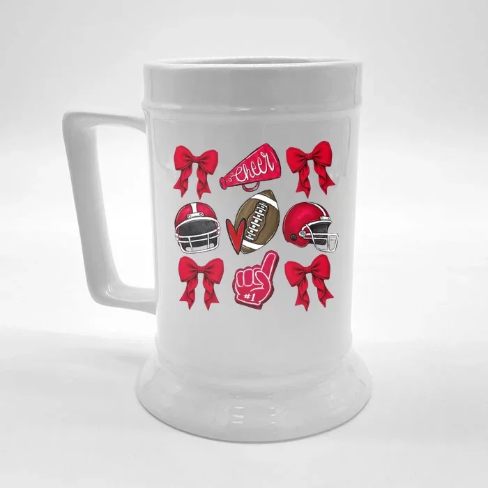 Football Coquette Bow Football Cheer Lover Front & Back Beer Stein