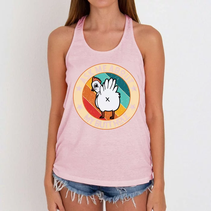 Funny Chicken Butt Design Ask Me About My Butthole Mom Dad Cute Gift Women's Knotted Racerback Tank