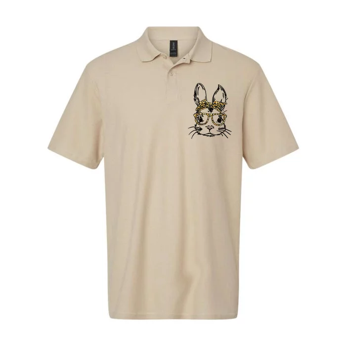 Funny Cute Bunny Wearing Glasses Leopard Easter Day Softstyle Adult Sport Polo