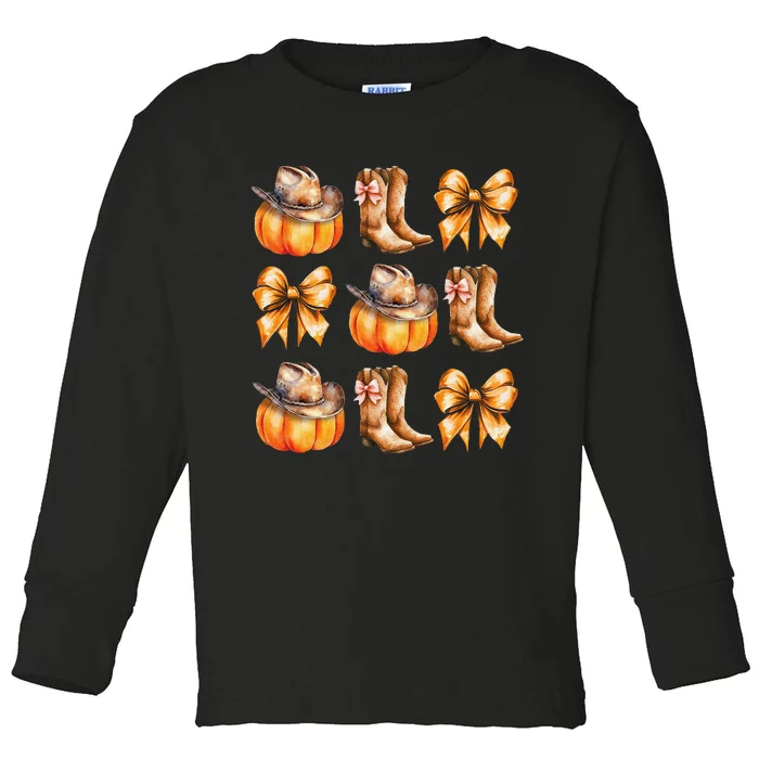 Funny Coquette Bow Pumpkin Halloween Ghost Spooky Season Toddler Long Sleeve Shirt