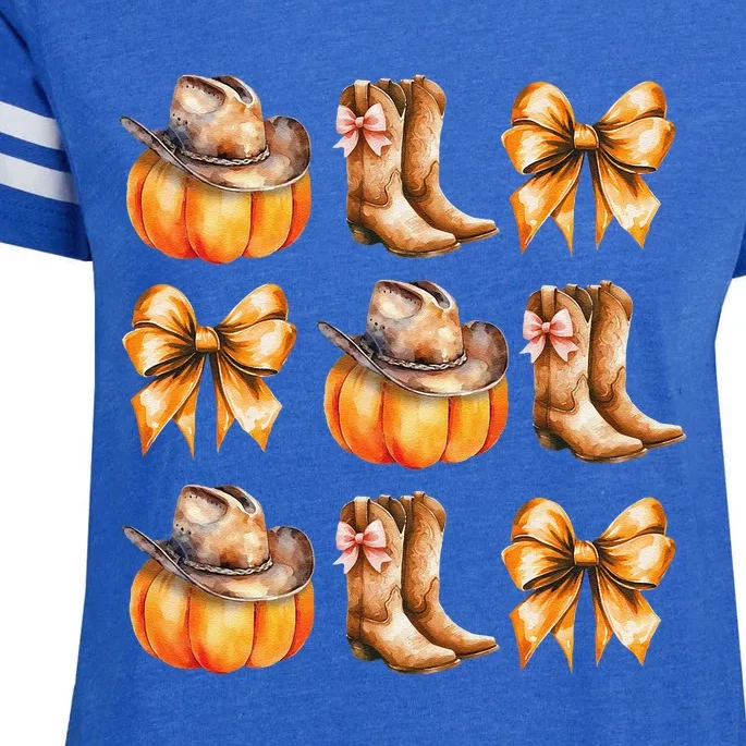 Funny Coquette Bow Pumpkin Halloween Ghost Spooky Season Enza Ladies Jersey Football T-Shirt