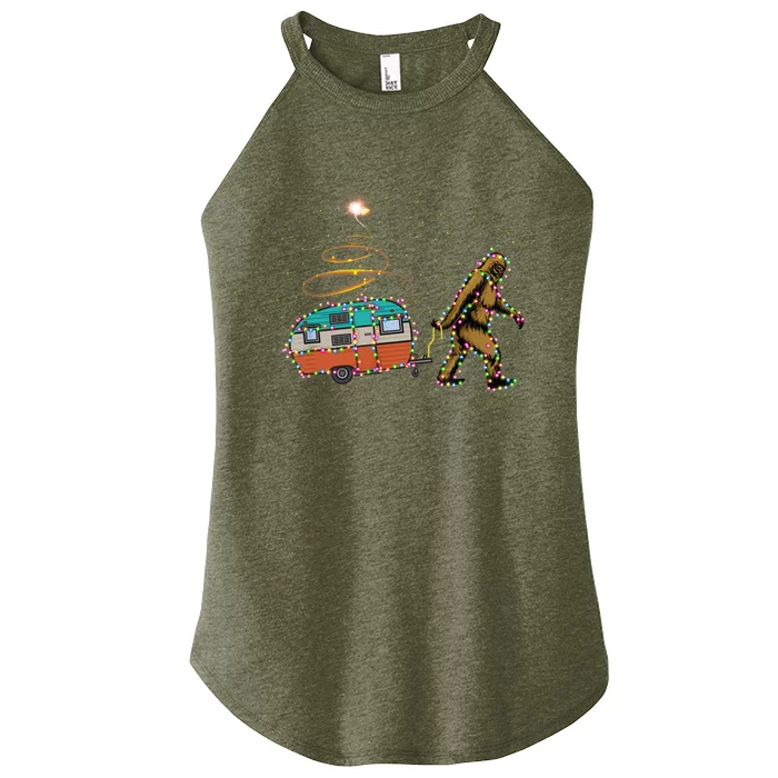 Funny Camping Bigfoot Light Christmas Tree Gifts Xmas Idea Women’s Perfect Tri Rocker Tank