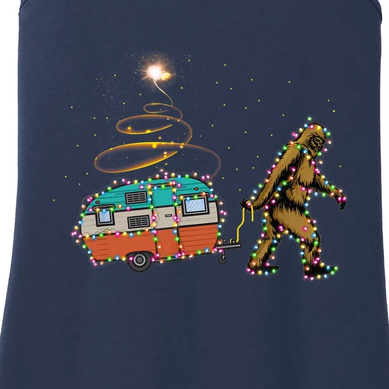 Funny Camping Bigfoot Light Christmas Tree Gifts Xmas Idea Ladies Essential Tank