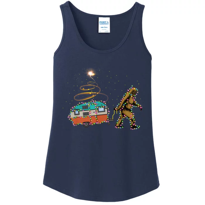 Funny Camping Bigfoot Light Christmas Tree Gifts Xmas Idea Ladies Essential Tank