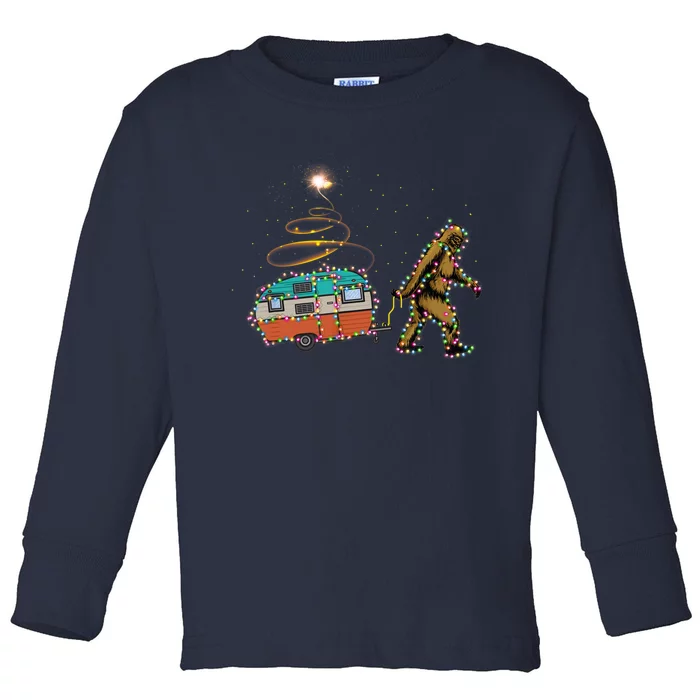 Funny Camping Bigfoot Light Christmas Tree Gifts Xmas Idea Toddler Long Sleeve Shirt