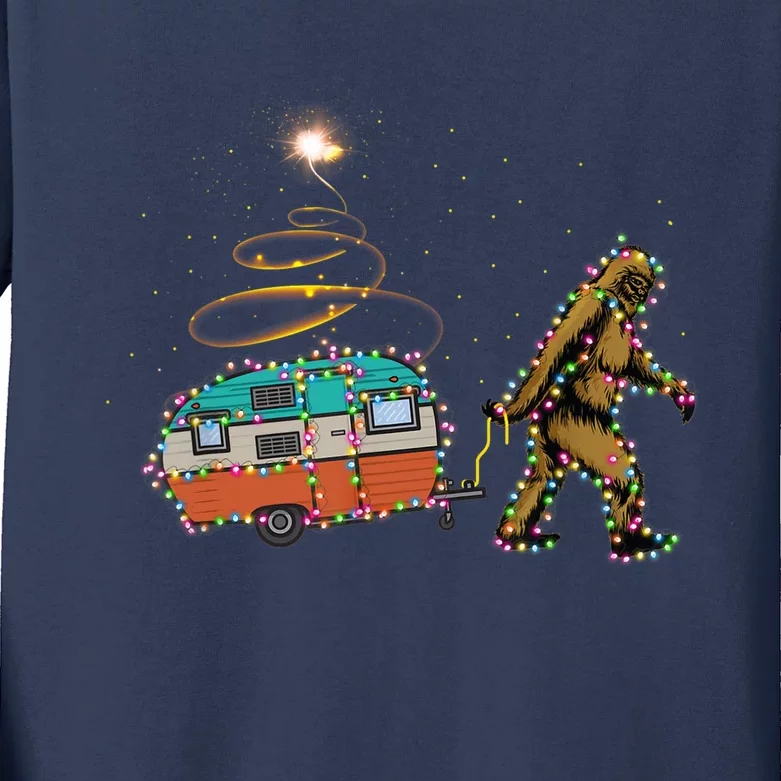 Funny Camping Bigfoot Light Christmas Tree Gifts Xmas Idea Kids Long Sleeve Shirt