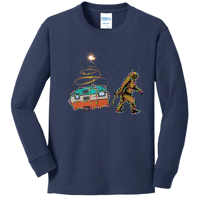 Funny Camping Bigfoot Light Christmas Tree Gifts Xmas Idea Kids Long Sleeve Shirt