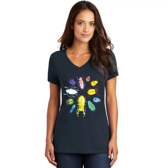 Fun Cute Bugs Insects Beetles Bug Catcher Women's V-Neck T-Shirt