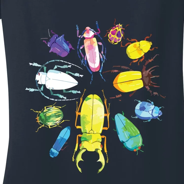 Fun Cute Bugs Insects Beetles Bug Catcher Women's V-Neck T-Shirt