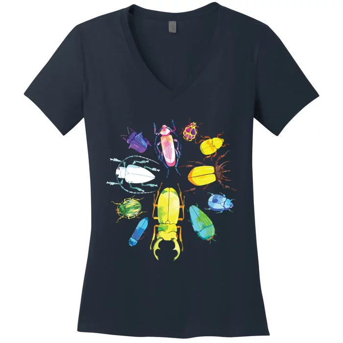 Fun Cute Bugs Insects Beetles Bug Catcher Women's V-Neck T-Shirt