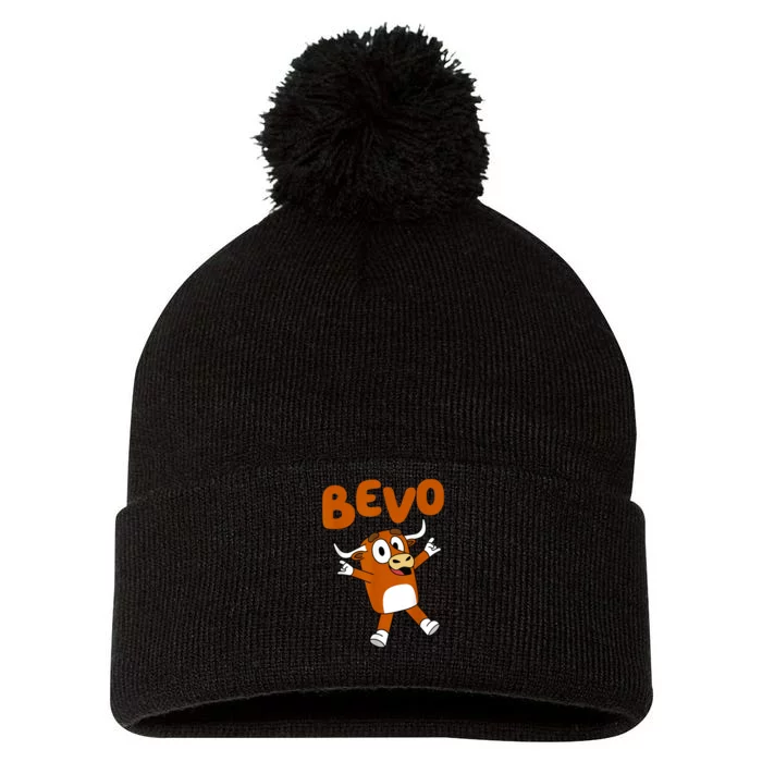 Funny Cartoon Bevo Longhorn Bull Pom Pom 12in Knit Beanie