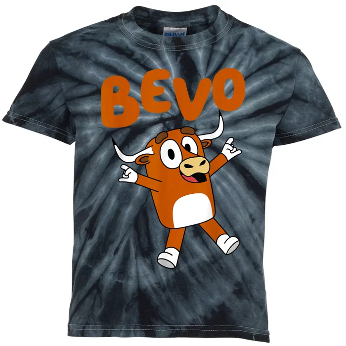 Funny Cartoon Bevo Longhorn Bull Kids Tie-Dye T-Shirt