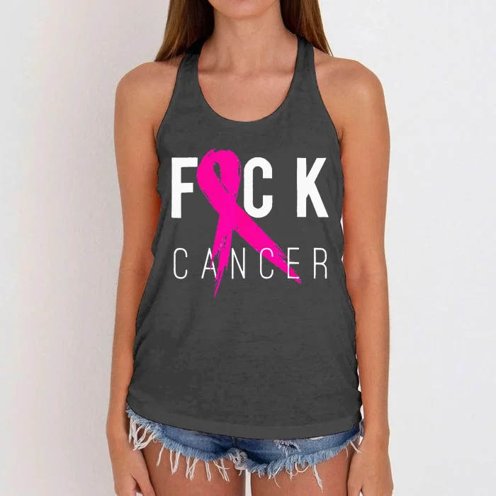 Fuck Cancer Breast Cancer Awareness Gift Retro Distressed Women's Knotted Racerback Tank