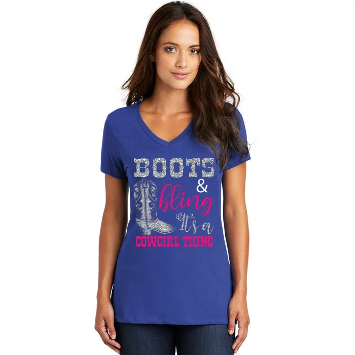 Funny Cowgirl Boots Bling Women Gift Country Life Women's V-Neck T-Shirt