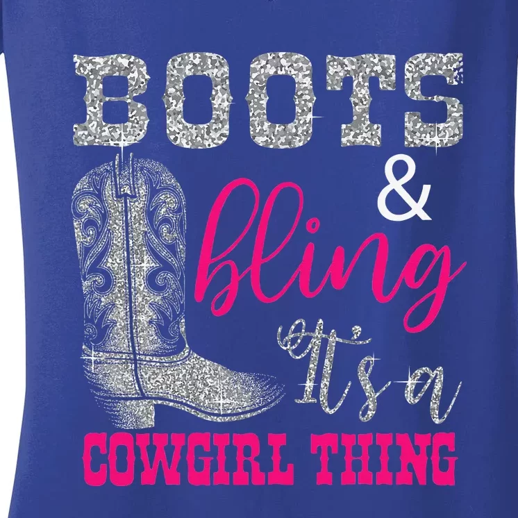 Funny Cowgirl Boots Bling Women Gift Country Life Women's V-Neck T-Shirt