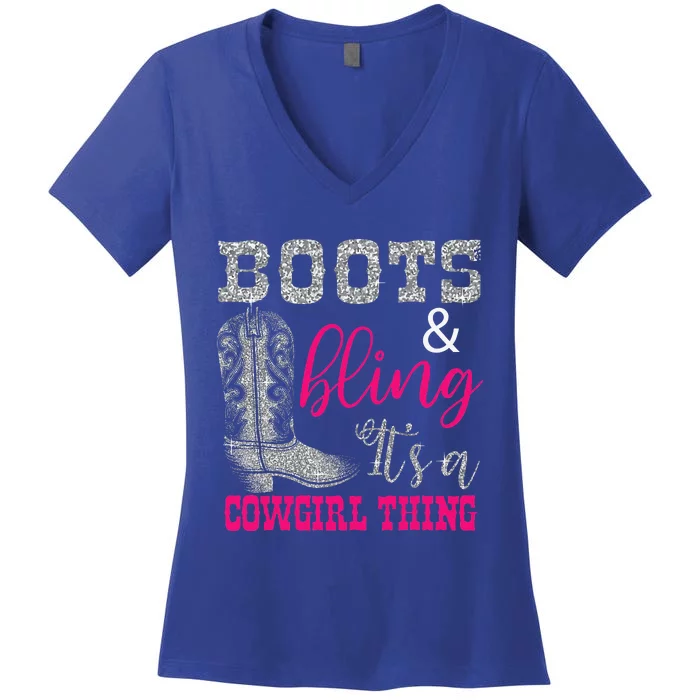 Funny Cowgirl Boots Bling Women Gift Country Life Women's V-Neck T-Shirt