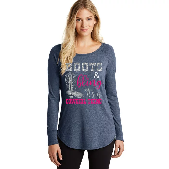 Funny Cowgirl Boots Bling Women Gift Country Life Women's Perfect Tri Tunic Long Sleeve Shirt