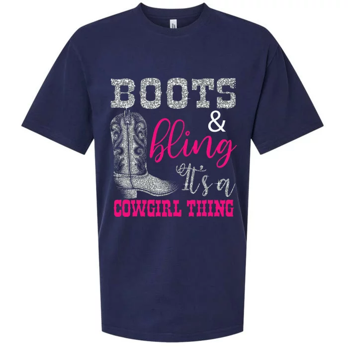 Funny Cowgirl Boots Bling Women Gift Country Life Sueded Cloud Jersey T-Shirt