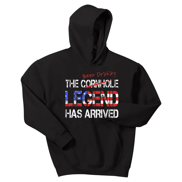 Funny Cornhole Beer Drinking Legend Has Arrived Kids Hoodie