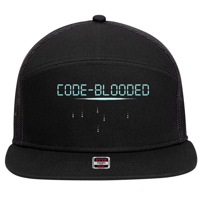 Funny Code Blooded Computer Software Programmer Binary Tree 7 Panel Mesh Trucker Snapback Hat