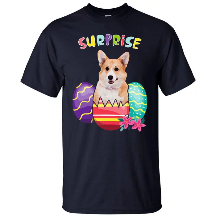 Funny Corgi Bunny With Eggs Easter Dog Lovers Tall T-Shirt