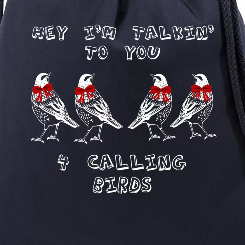 Four Calling Birds Funny Twelve Days Of Christmas Gift Drawstring Bag