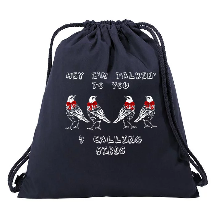 Four Calling Birds Funny Twelve Days Of Christmas Gift Drawstring Bag