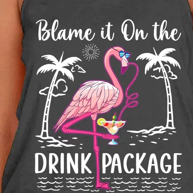 Flamingo Cruise Blame It On The Drink Package Drinking Booze Women's Knotted Racerback Tank