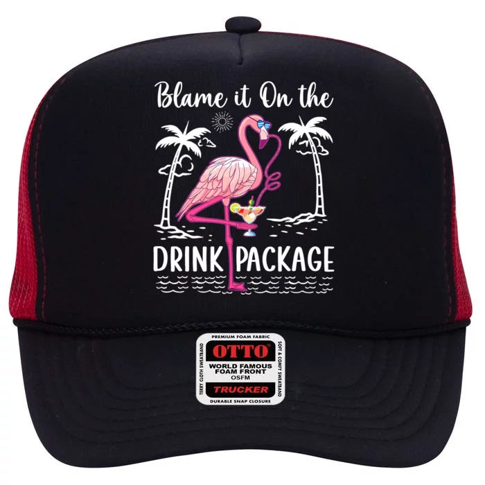 Flamingo Cruise Blame It On The Drink Package Drinking Booze High Crown Mesh Trucker Hat