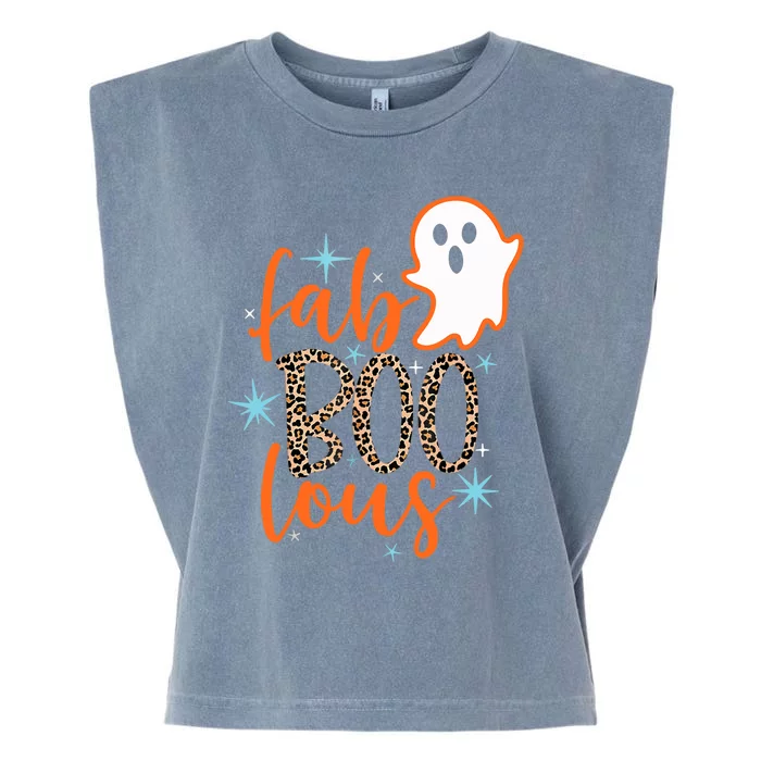 Funny Cute Boo Ghost Halloween Fab-Boo Lous Leopard Garment-Dyed Women's Muscle Tee