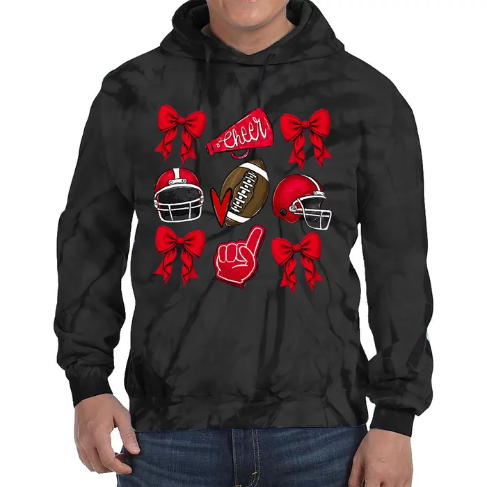 Football Coquette Bow Football Mom Game Day Tie Dye Hoodie