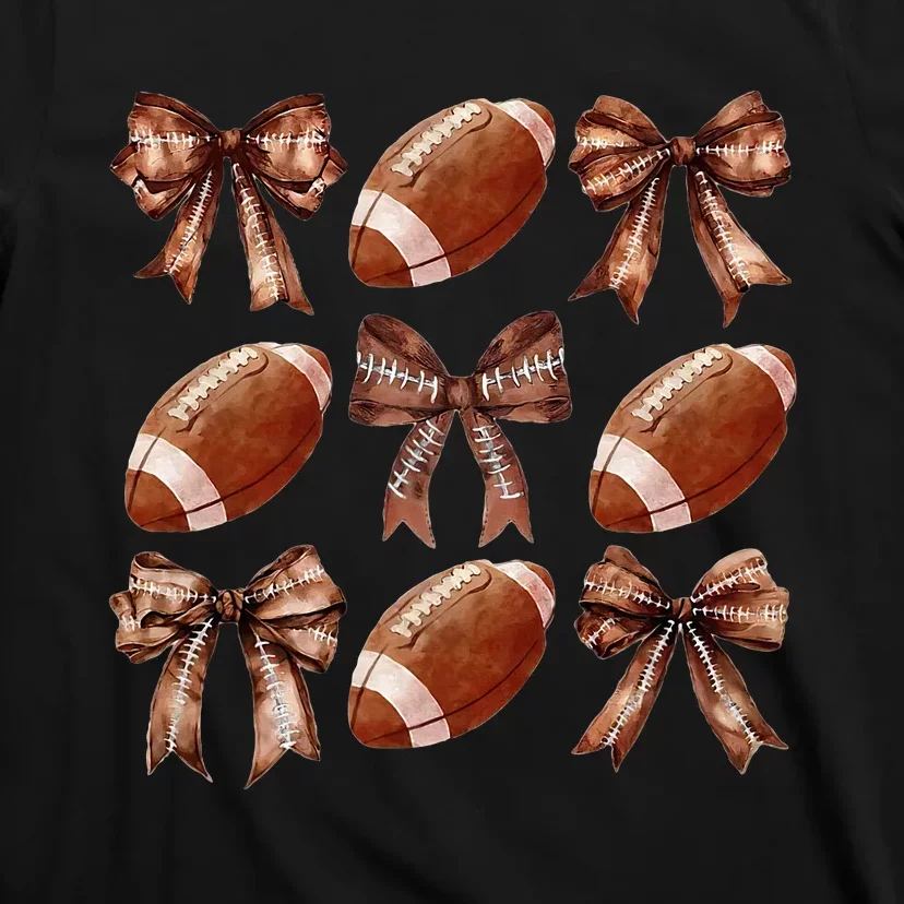 Football Coquette Bow Football Mom Game Day T-Shirt