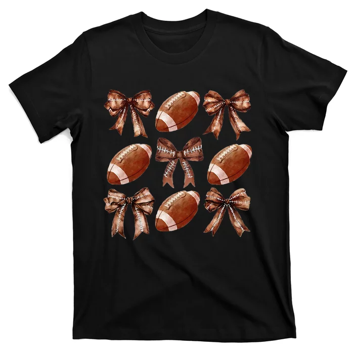 Football Coquette Bow Football Mom Game Day T-Shirt