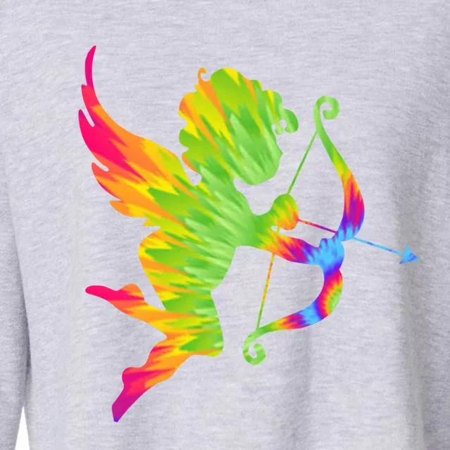 Funny Cupid Bow Arrow Tie Dye Vibrant Happy Valentine's Day Gift Cropped Pullover Crew