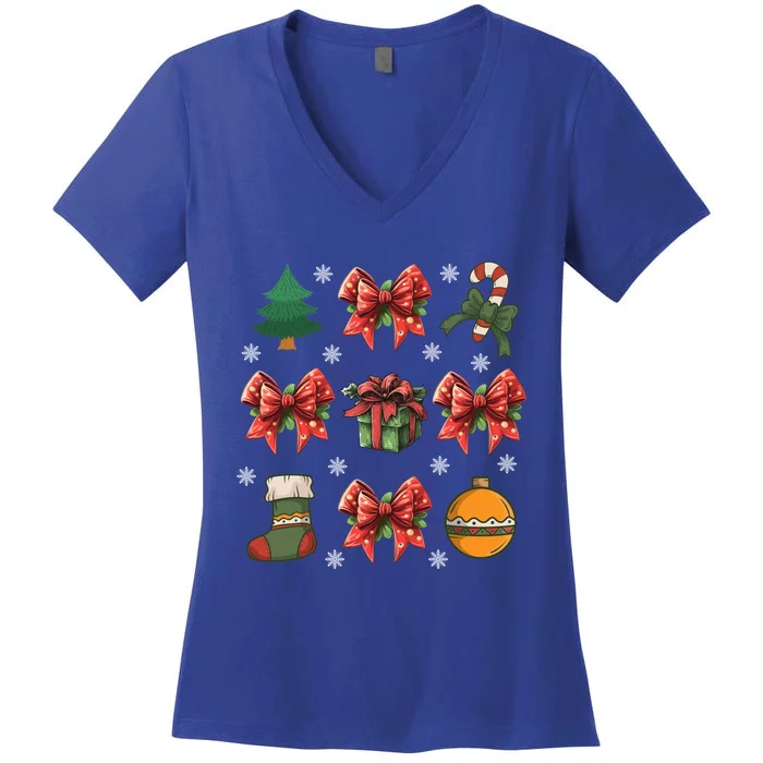 Festive Christmas Bow And Gift Meaningful Gift – Cute Holiday Gift Women's V-Neck T-Shirt