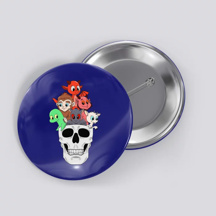 Funny Cryptid Bigfoot Skull Halloween Girlls Button