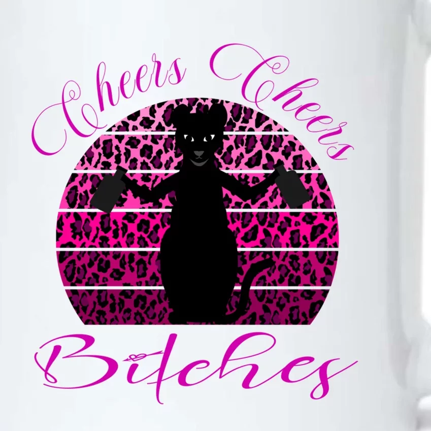 Funny Cheers Bitches Design Pink Leopard Print Pew Pew Gift Black Color Changing Mug