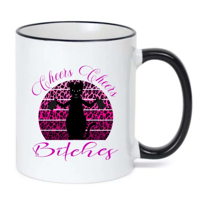 Funny Cheers Bitches Design Pink Leopard Print Pew Pew Gift Black Color Changing Mug