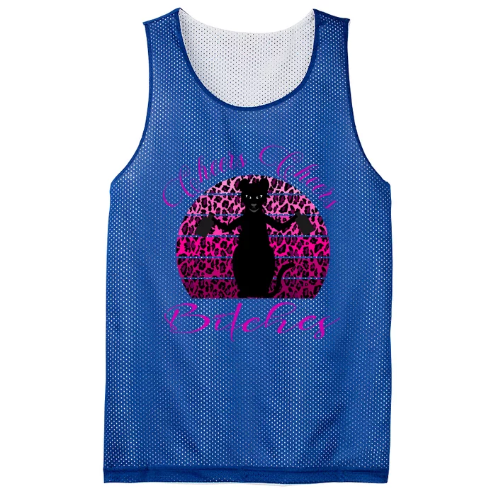 Funny Cheers Bitches Design Pink Leopard Print Pew Pew Gift Mesh Reversible Basketball Jersey Tank