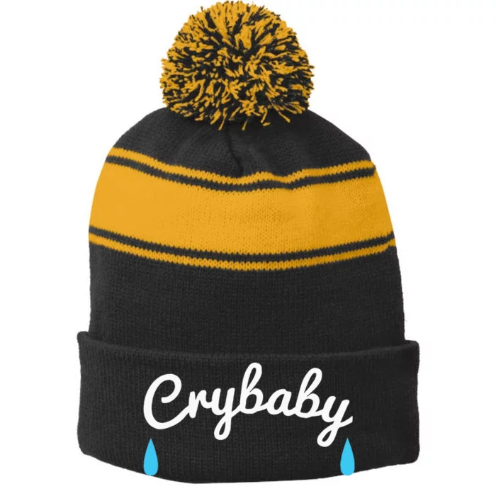 Funny Cry Baby Stripe Pom Pom Beanie