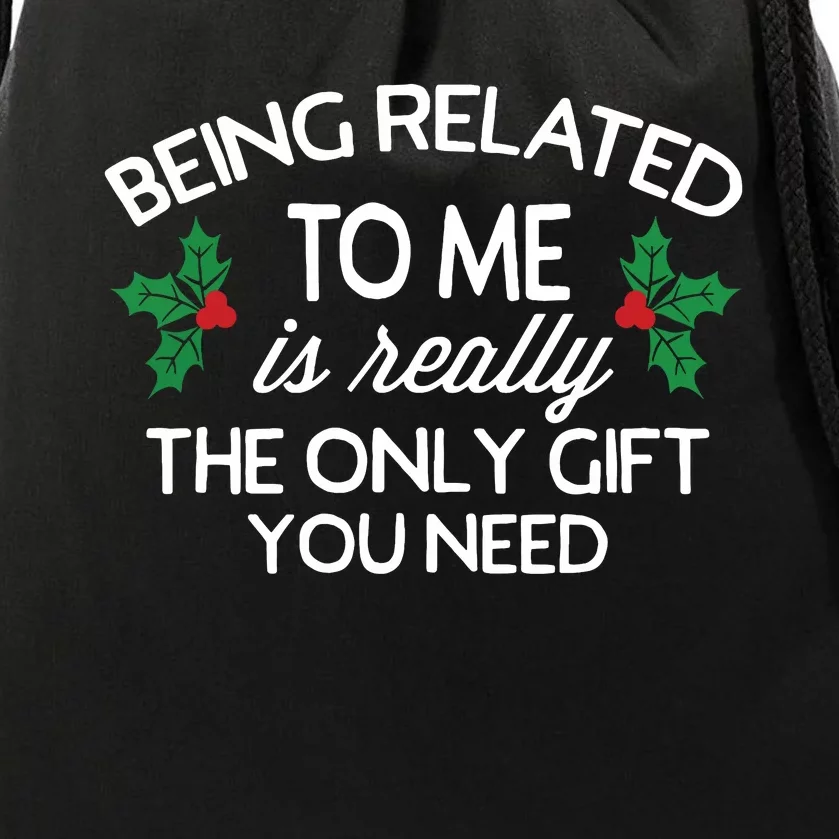 Funny Christmas Being Related To Me Family Joke Drawstring Bag