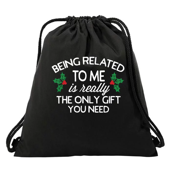 Funny Christmas Being Related To Me Family Joke Drawstring Bag