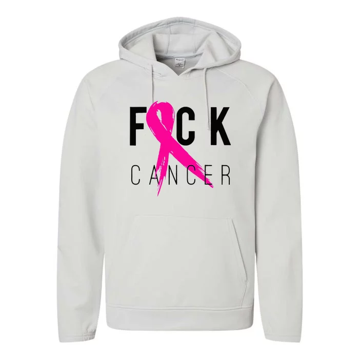 Fuck Cancer Breast Cancer Awareness Gift Retro Distressed Performance Fleece Hoodie