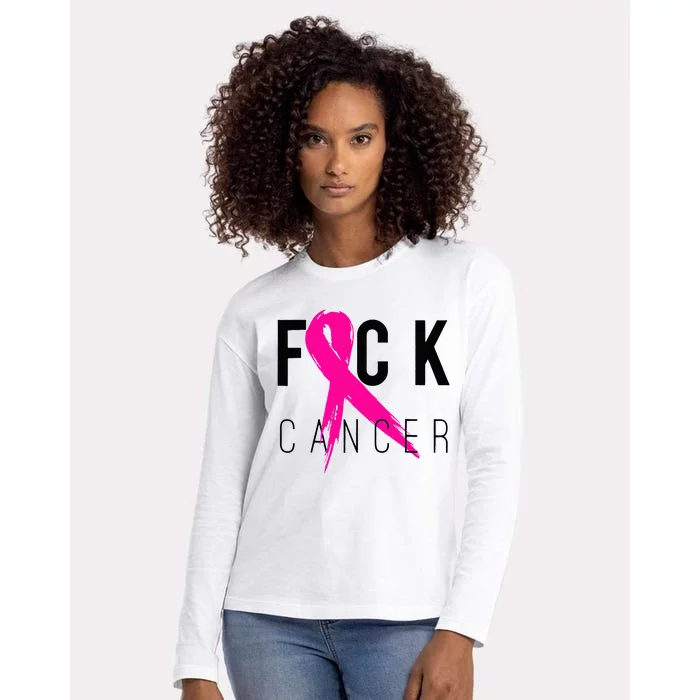 Fuck Cancer Breast Cancer Awareness Gift Retro Distressed Womens Cotton Relaxed Long Sleeve T-Shirt