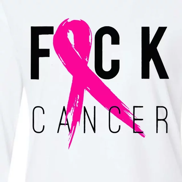 Fuck Cancer Breast Cancer Awareness Gift Retro Distressed Womens Cotton Relaxed Long Sleeve T-Shirt